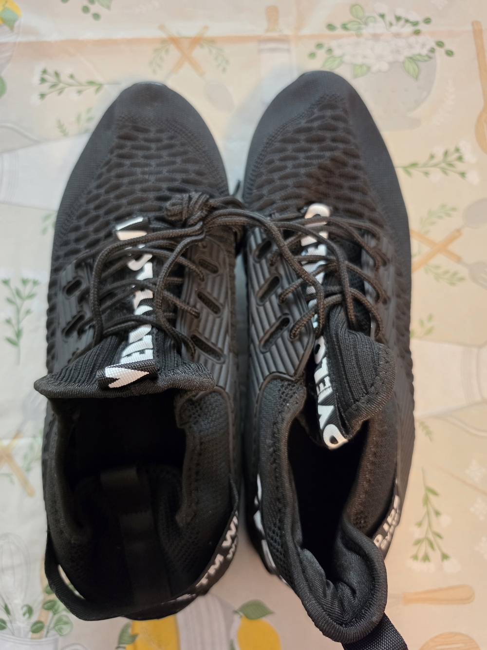 Black Athletic Knit Sneakers with White Logo Accent